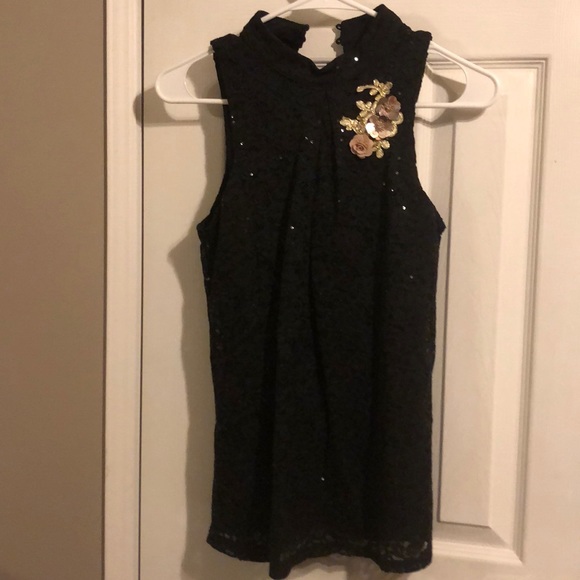 BCX black lace sequin halter top sleeveless - Picture 2 of 4